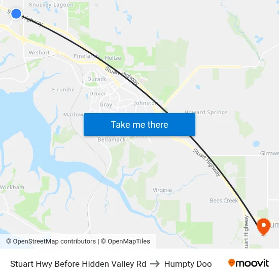 Stuart Hwy Before Hidden Valley Rd to Humpty Doo map