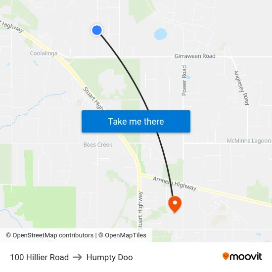 100 Hillier Road to Humpty Doo map