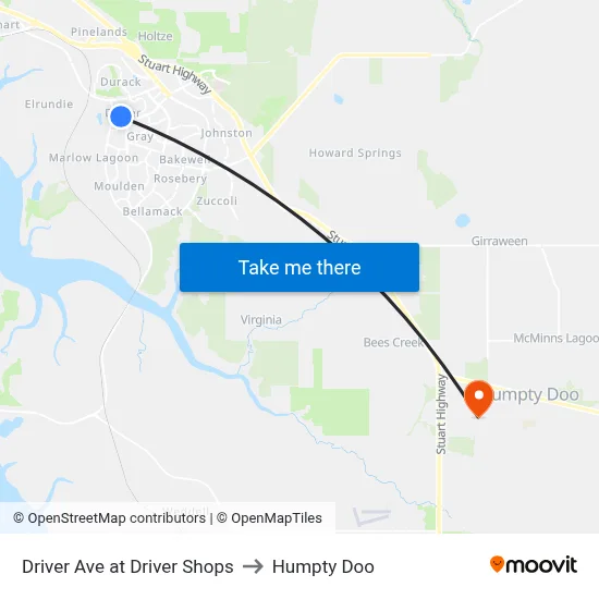 Driver Ave at Driver Shops to Humpty Doo map