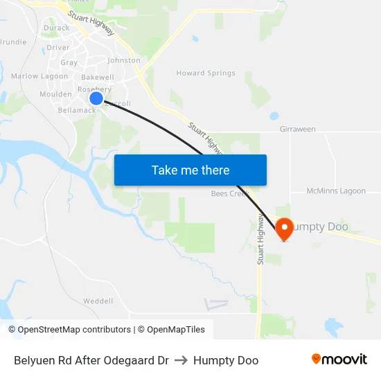Belyuen Rd After Odegaard Dr to Humpty Doo map