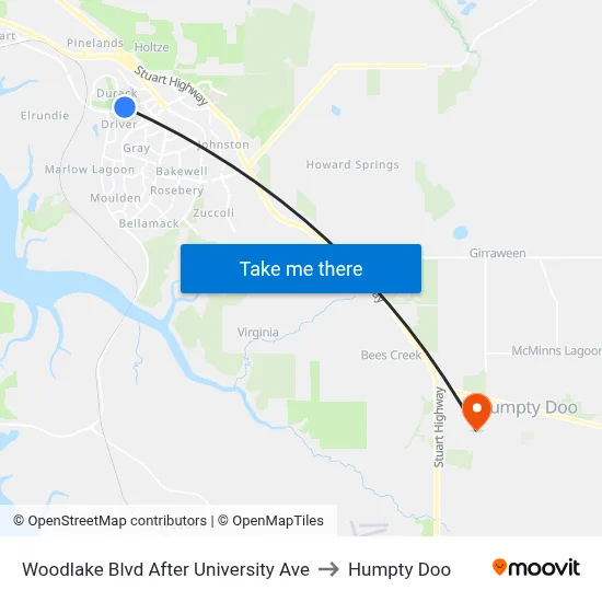 Woodlake Blvd After University Ave to Humpty Doo map