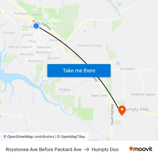 Roystonea Ave Before Packard Ave to Humpty Doo map