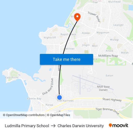 Ludmilla Primary School to Charles Darwin University map