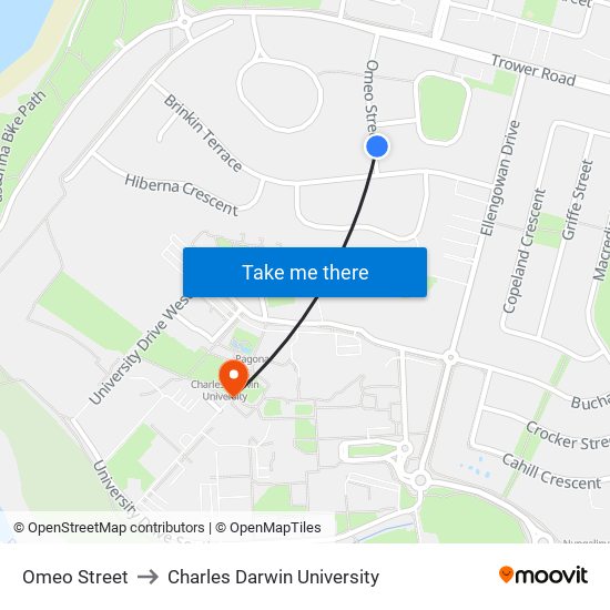 Omeo Street to Charles Darwin University map