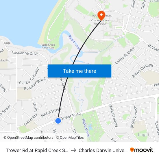 Trower Rd at Rapid Creek Shops to Charles Darwin University map