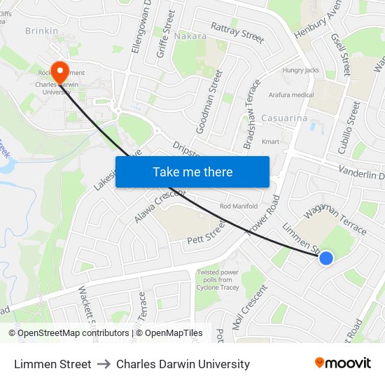 Limmen Street to Charles Darwin University map