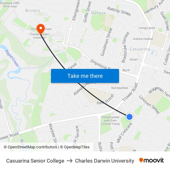 Casuarina Senior College to Charles Darwin University map