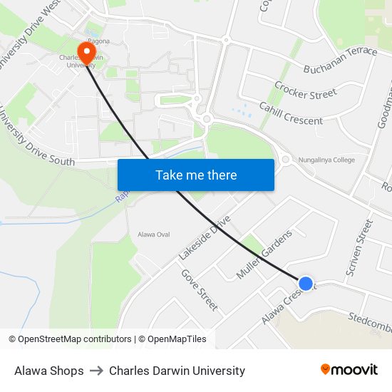 Alawa Shops to Charles Darwin University map