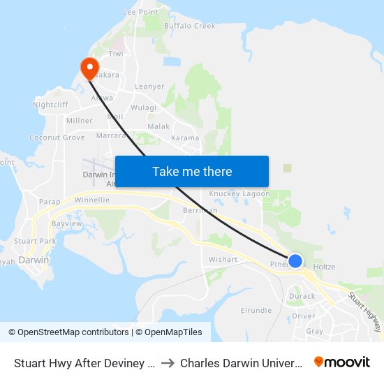 Stuart Hwy After Deviney Rd to Charles Darwin University map