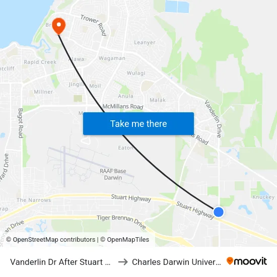 Vanderlin Dr After Stuart Hwy to Charles Darwin University map