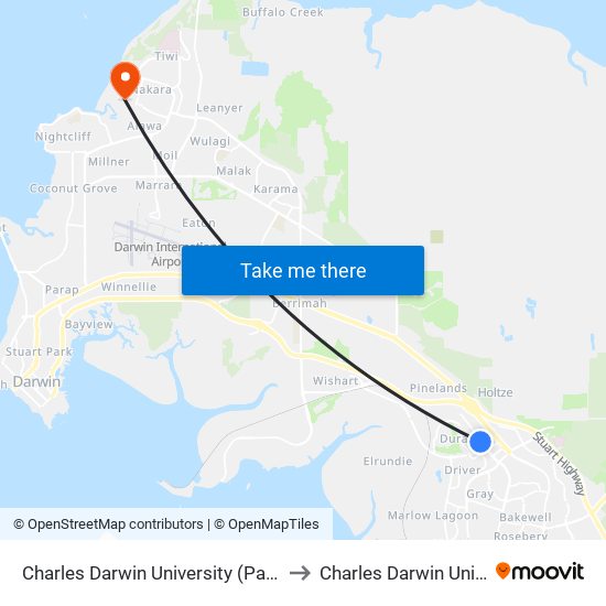 Charles Darwin University (Palmerston) to Charles Darwin University map