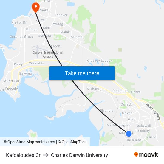 Kafcaloudes Cr to Charles Darwin University map