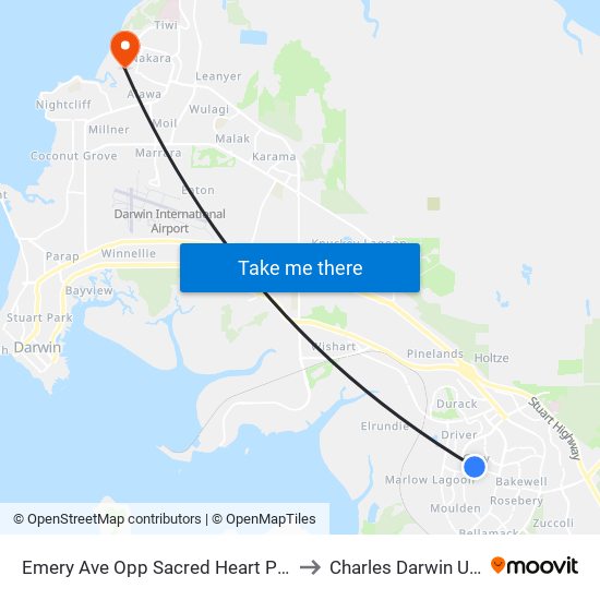 Emery Ave Opp Sacred Heart Primary School to Charles Darwin University map