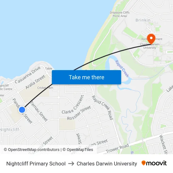 Nightcliff Primary School to Charles Darwin University map