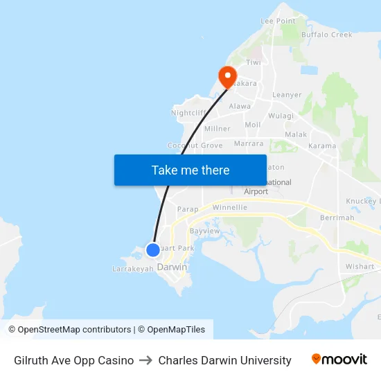 Gilruth Ave Opp Casino to Charles Darwin University map