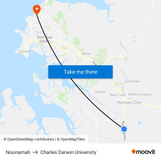 Noonamah to Charles Darwin University map