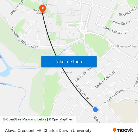 Alawa Crescent to Charles Darwin University map