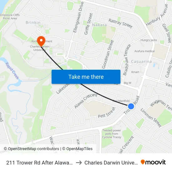 211 Trower Rd After Alawa Cres to Charles Darwin University map
