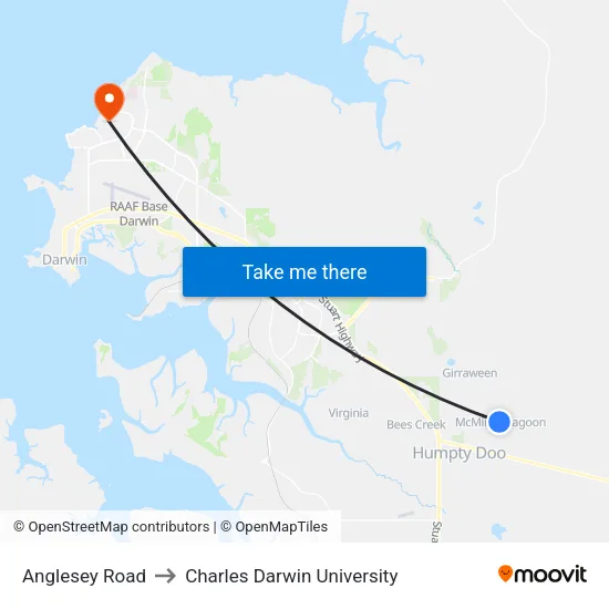 Anglesey Road to Charles Darwin University map