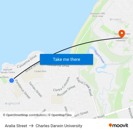 Aralia Street to Charles Darwin University map
