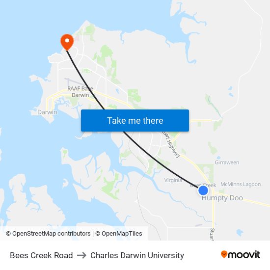 Bees Creek Road to Charles Darwin University map