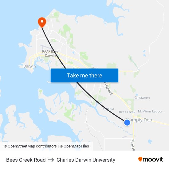 Bees Creek Road to Charles Darwin University map