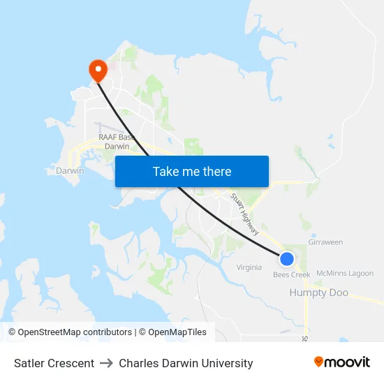 Satler Crescent to Charles Darwin University map