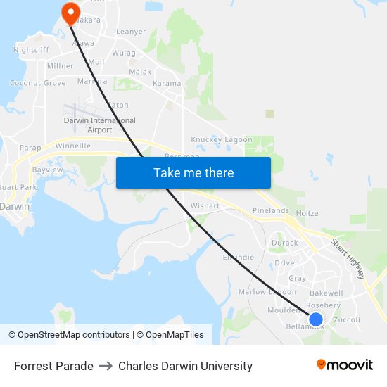 Forrest Parade to Charles Darwin University map