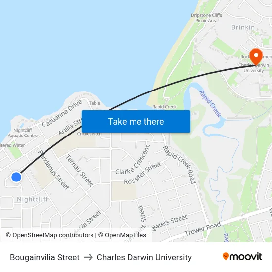Bougainvilia Street to Charles Darwin University map