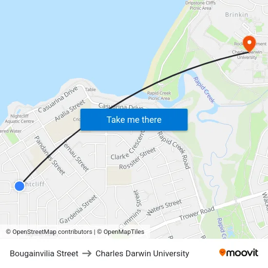 Bougainvilia Street to Charles Darwin University map