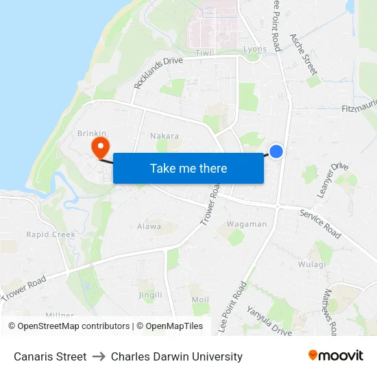 8 Canaris St to Charles Darwin University map