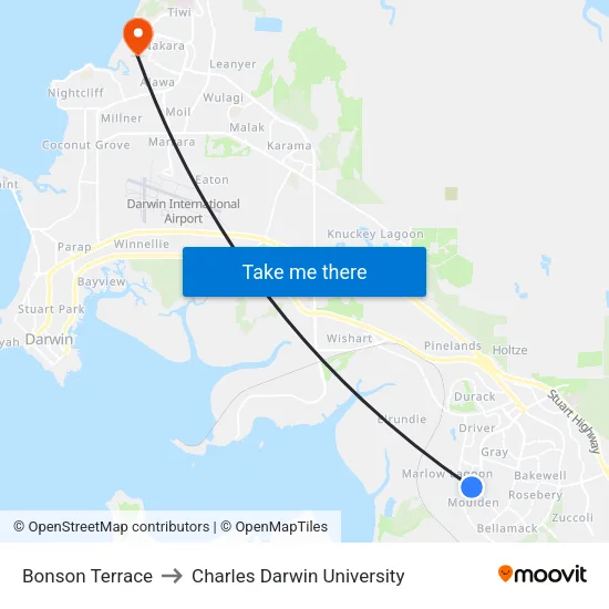 Bonson Terrace to Charles Darwin University map