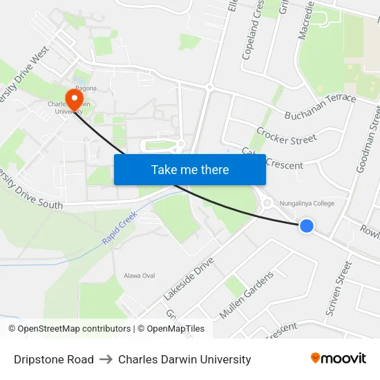 Dripstone Road to Charles Darwin University map