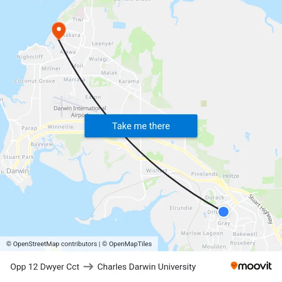Opp 12 Dwyer Cct to Charles Darwin University map