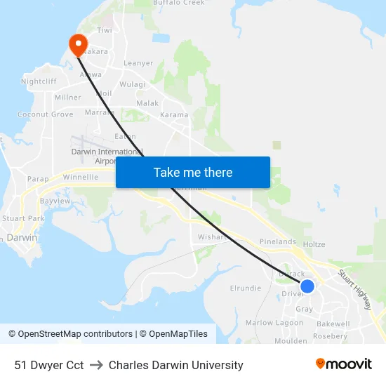 51 Dwyer Cct to Charles Darwin University map