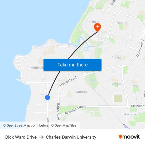 Dick Ward Drive to Charles Darwin University map