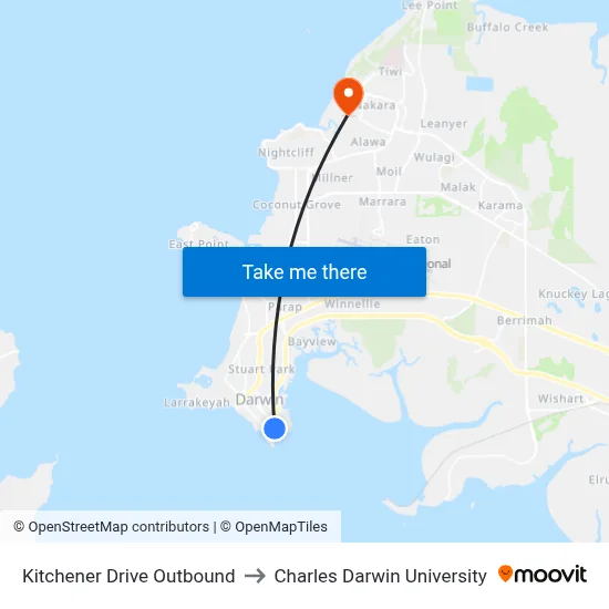 Kitchener Drive Outbound to Charles Darwin University map