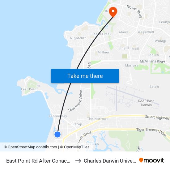 East Point Rd After Conacher St to Charles Darwin University map