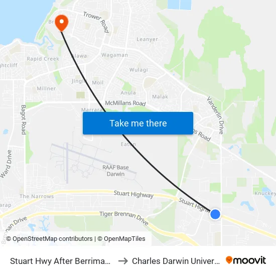 Stuart Hwy After Berrimah Rd to Charles Darwin University map