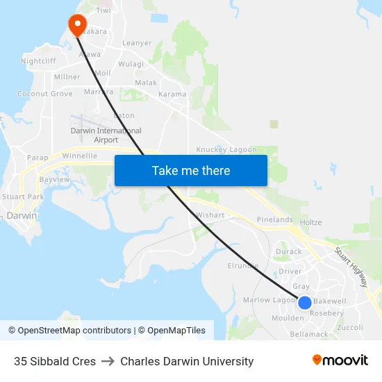 35 Sibbald Cres to Charles Darwin University map