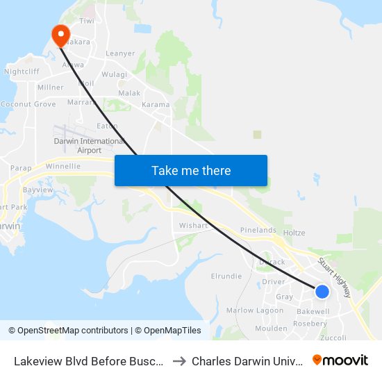 Lakeview Blvd Before Buscall Ave to Charles Darwin University map