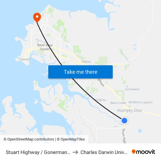 Stuart Highway / Gonerman Road to Charles Darwin University map