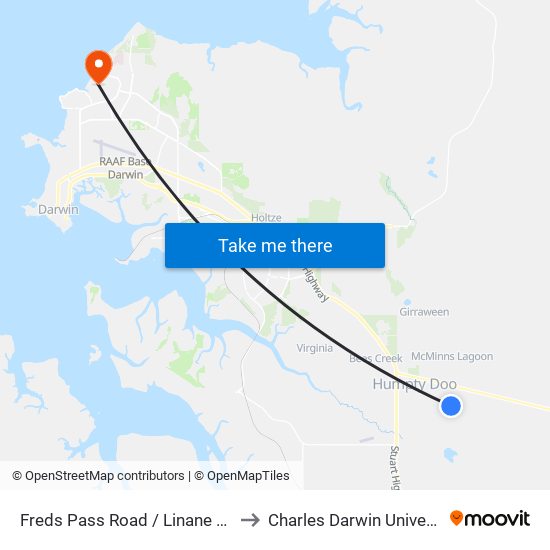 Freds Pass Road / Linane Road to Charles Darwin University map