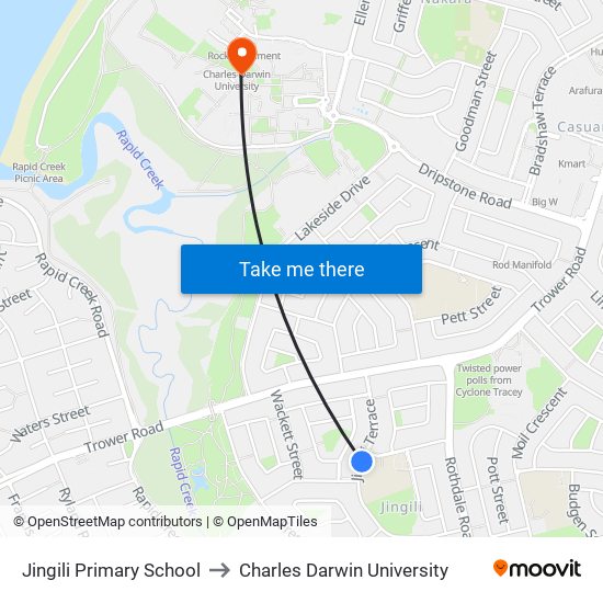 Jingili Primary School to Charles Darwin University map