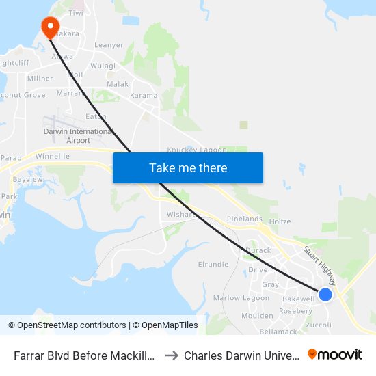 Farrar Blvd Before Mackillop Ct to Charles Darwin University map