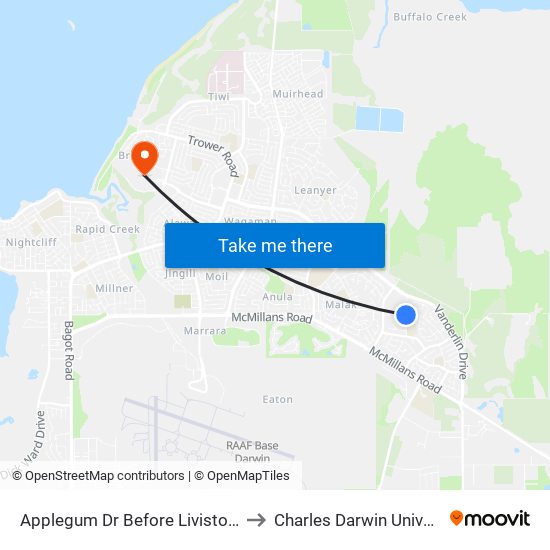 Applegum Dr Before Livistona Rd to Charles Darwin University map