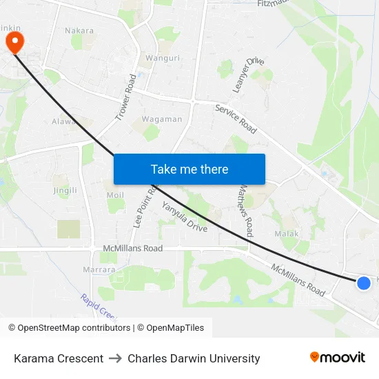 35 Dalwood Crescent to Charles Darwin University map