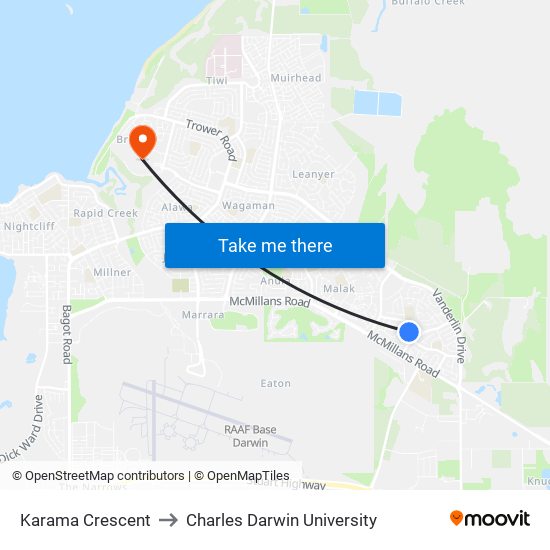 Karama Crescent to Charles Darwin University map