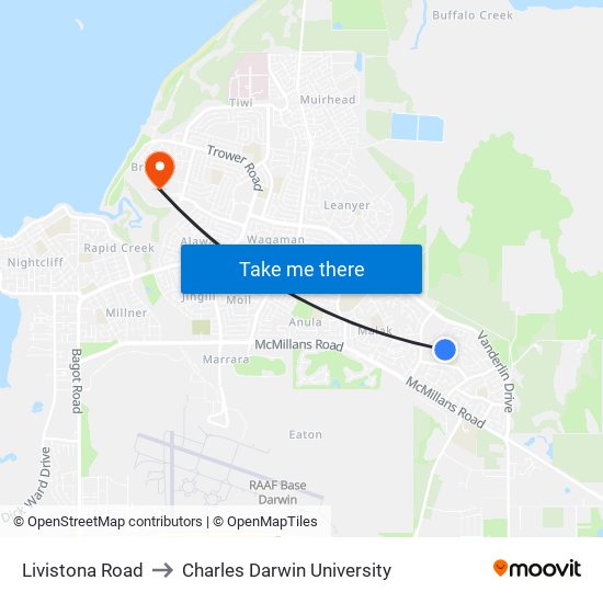 Livistona Road to Charles Darwin University map