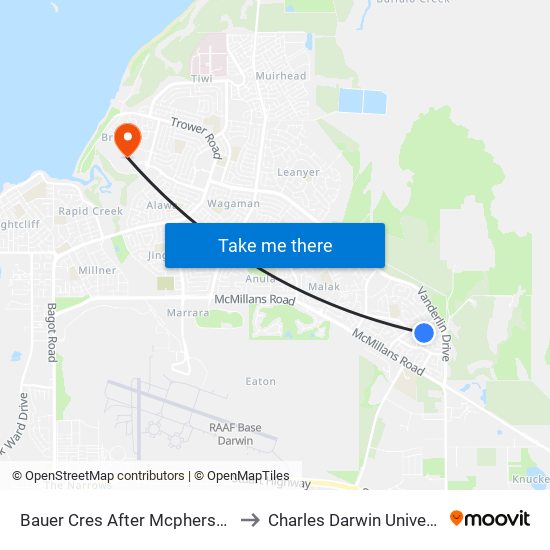 Bauer Cres After Mcpherson St to Charles Darwin University map